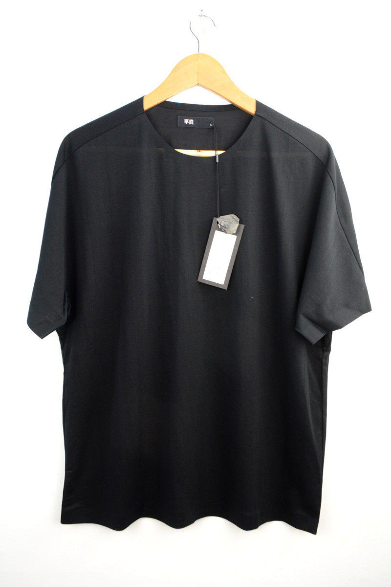 单农男装新夏款麻棉纯色休闲左玖日系风格时尚九平道圆领短袖t恤