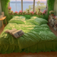 森系小清新绿色四件套床单被套纯色水洗棉床罩裙款花边夏季天床品