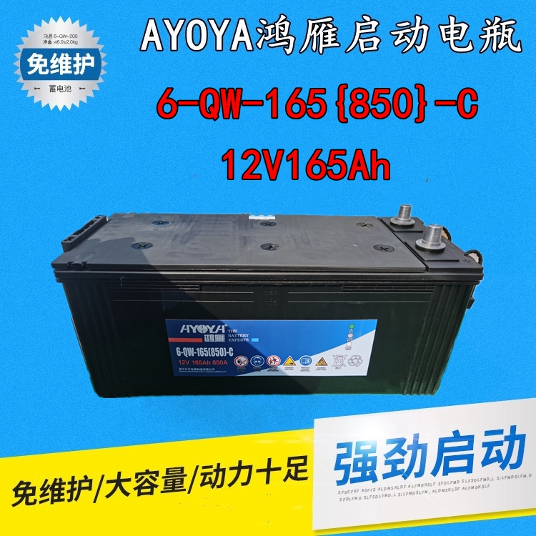 鸿雁蓄电池6-qw-165免维护12v165ah850a汽车货车船舶船用启动电瓶