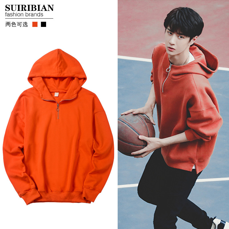 情侣装外套 时尚情侣 男女_亲爱的热爱的王一博同款连帽红色卫衣韩版