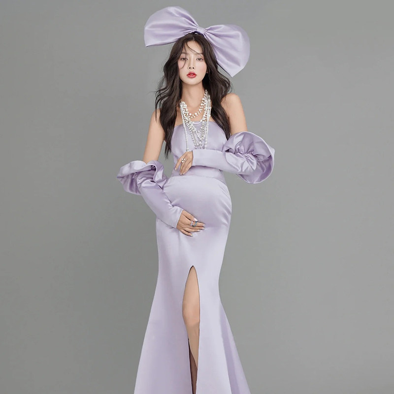 影楼新款孕妇主题时尚个性抹胸鱼尾开叉大肚子妈咪摄影礼服