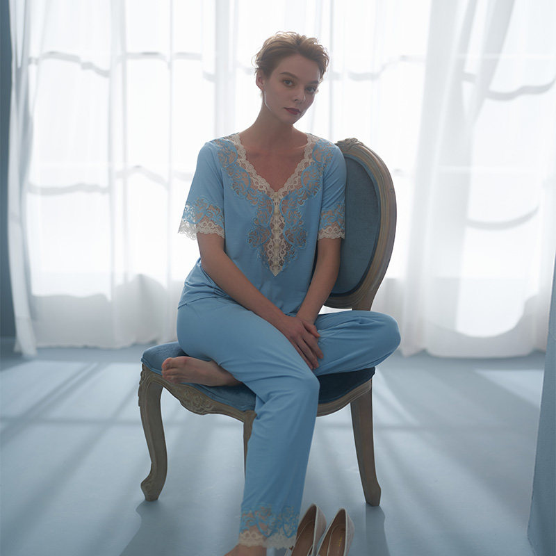 ca brida/嘉德丽亚欧洲复古风情双色蕾丝莫代尔睡衣套cms4c301ab1