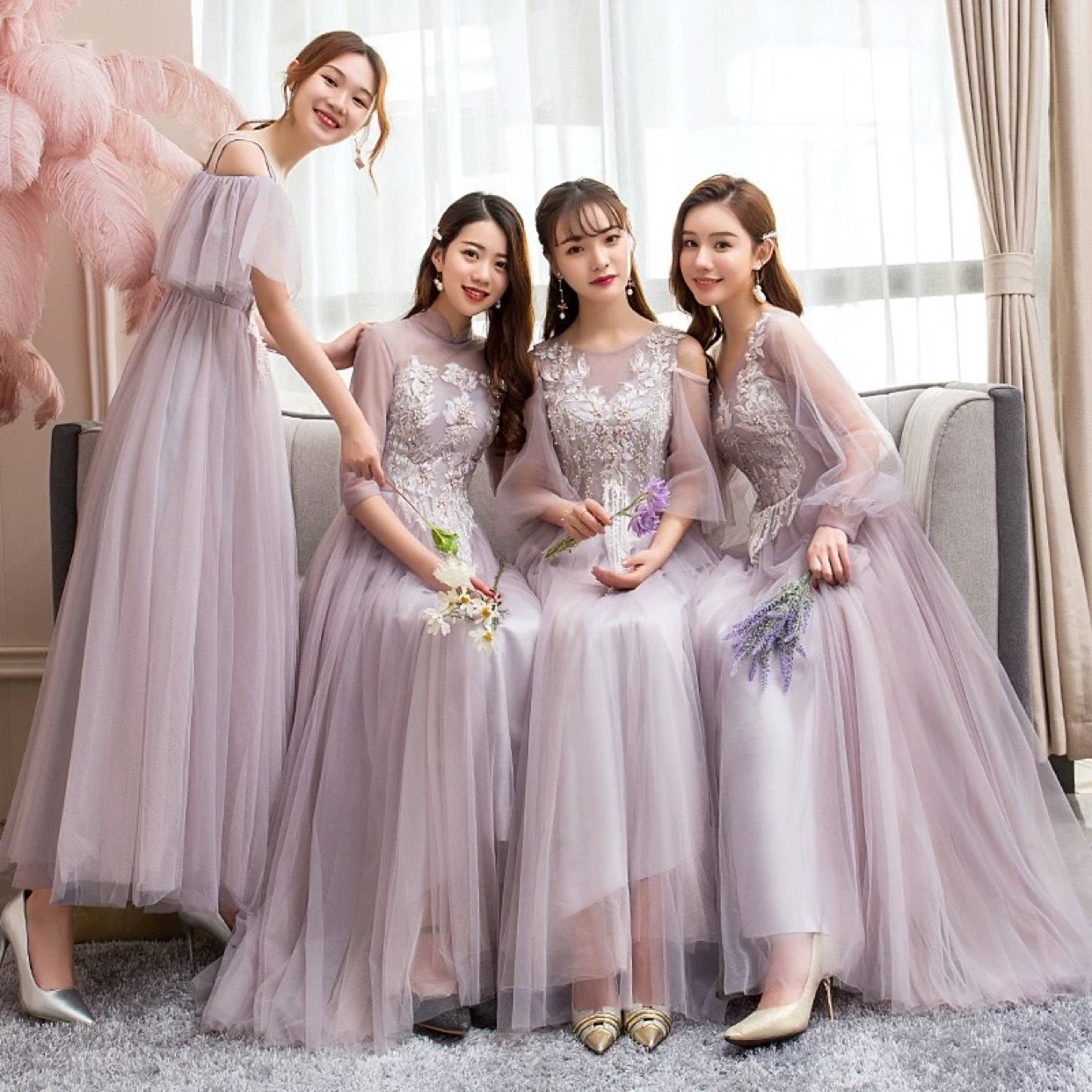 清仓特惠 伴娘礼服绑带款修身长袖结婚姐妹裙抖音同款网红闺蜜团