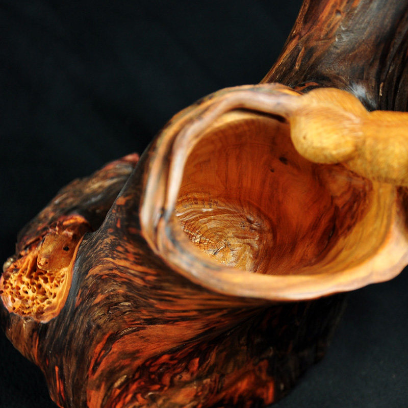 极品红豆杉 根雕笔筒摆件 鼠钱数钱 开业工艺礼