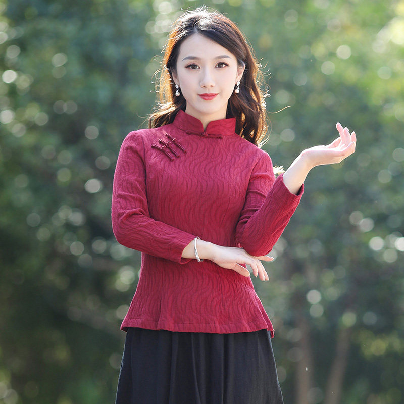 如意风中式唐装女中国风茶艺师服装女春秋国潮唐装民国风复古女装