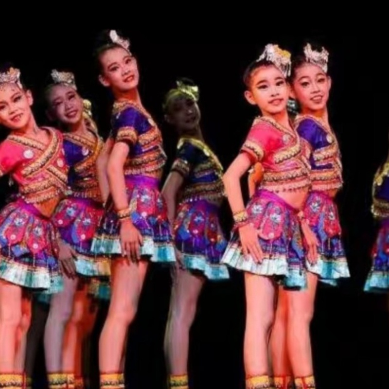 敬惜一粒米儿童演出服小荷风采苗族侗族彝族舞蹈服少数民族表演服