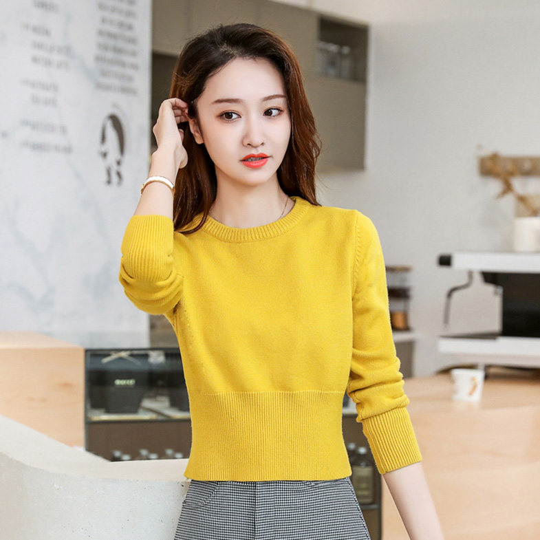 2021新款女秋冬季修身百搭打底针织衫上衣高腰小个子套头短款毛衣