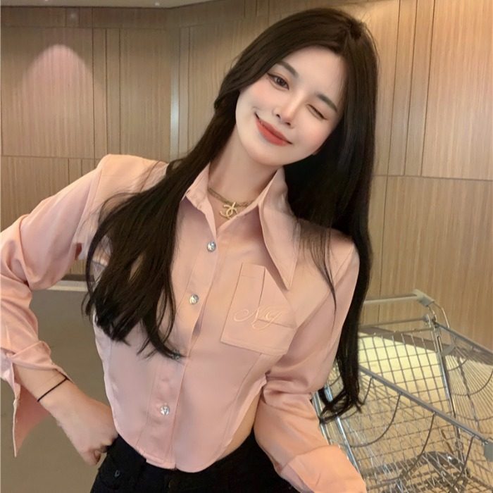 2021新款流行洋气女装直播衣服女主播服装性感上镜高级感粉色衬衫