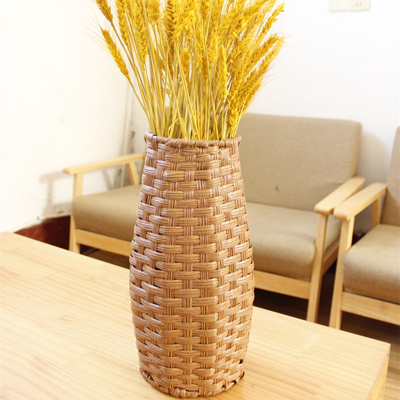 麦穗插花瓶编织仿藤编花瓶客厅插花高款手工竹编花束篮麦子摆件