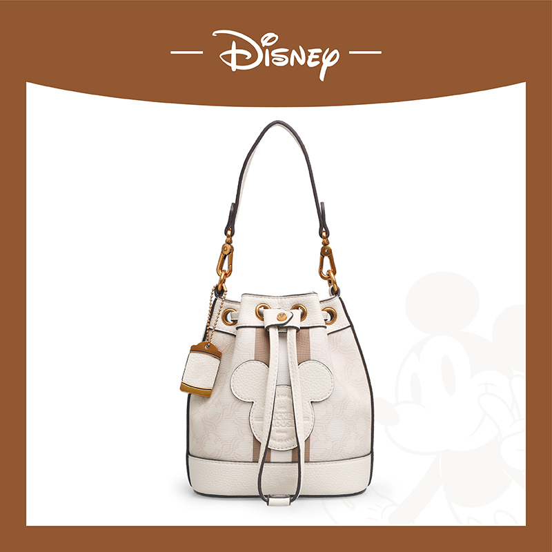 Disney/迪士尼新款米奇复古花纹小众时尚水桶包抽绳休闲手提包