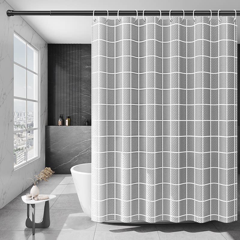 浴室卫生间浴帘淋浴防水布高档隔断防霉挡水挂帘子窗帘套装免打孔