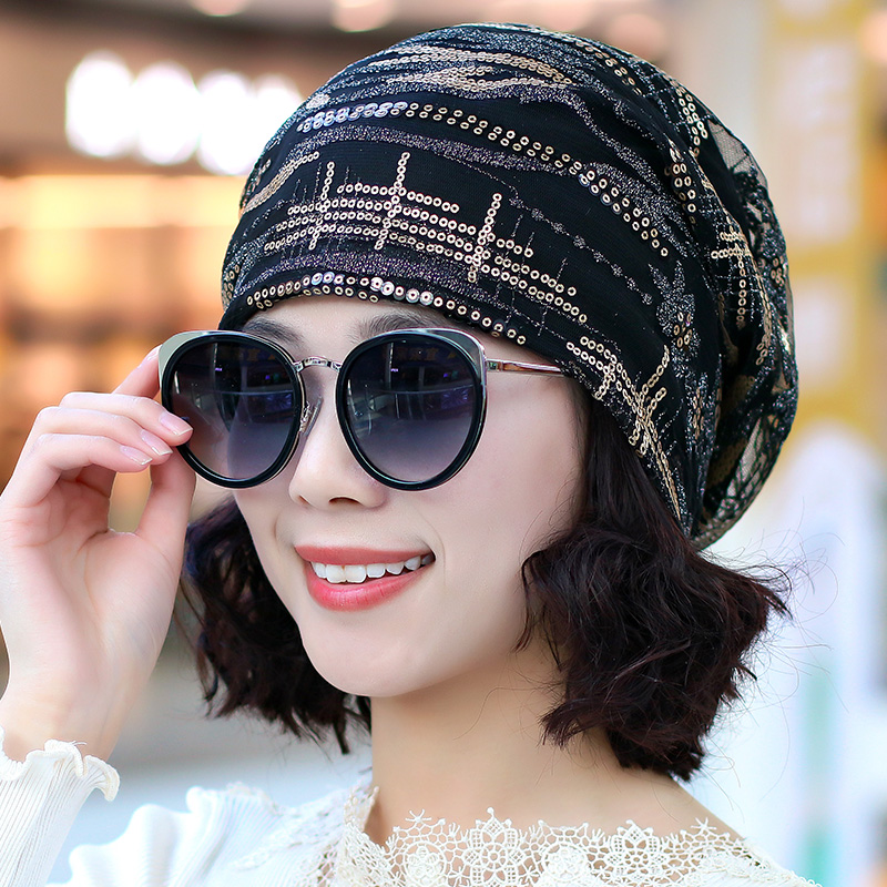 帽子女春秋韩版百搭绣花包头帽薄款透气头巾帽堆堆帽时尚妈妈帽
