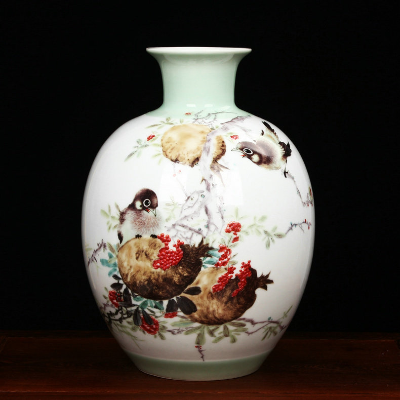景德镇陶瓷器 大师朱武粉彩花鸟富贵延年花瓶 客厅家居工艺品摆件
