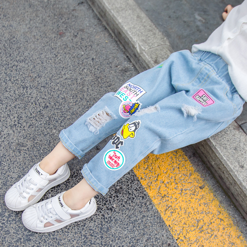 女童牛仔裤宝宝长裤儿童中小童韩版休闲洋气公主女孩破洞裤子潮衣|msdalam kategori Kanak-kanak/Bayi/Keluarga dipasang, seluar - dari Buy2taobao.com untuk memberikan perkhidmatan ejen Taobao profesional membeli