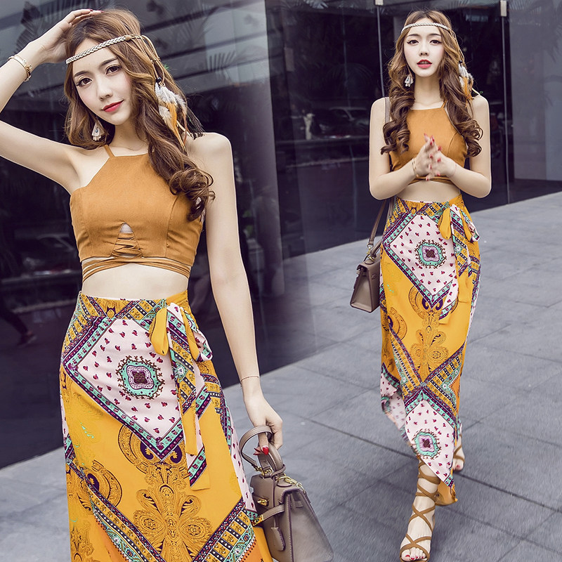 Buy 2018 Summer Thailand set female tide two piece set beach dress