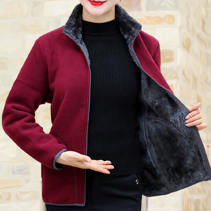 冬季中老年妈妈装加绒加厚摇粒绒外套女