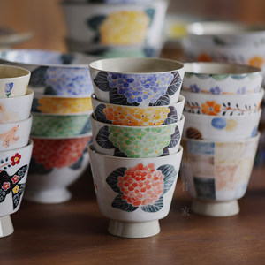 景德镇陶艺家釉下彩绘水杯 大号花茶杯礼品杯情侣对杯云朵花鸟杯