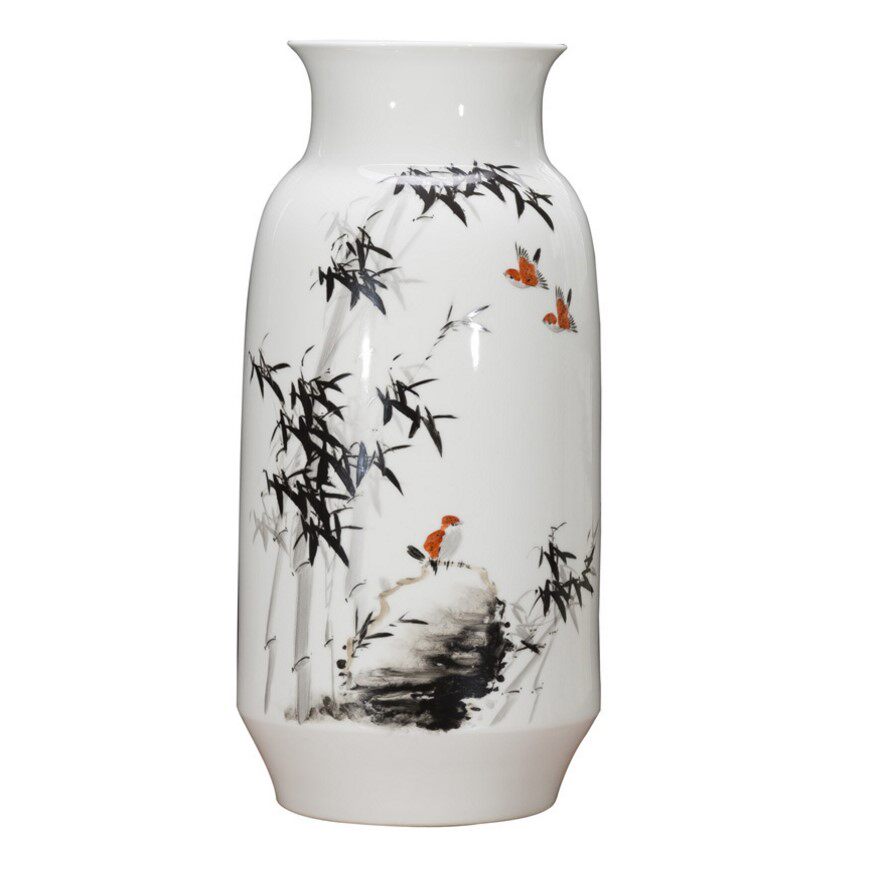 江西省陶瓷工艺美术大师 釉上彩竹报平安瓷瓶