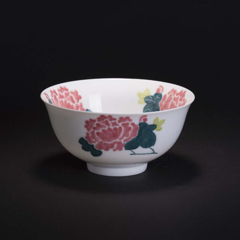 轻工部仿毛瓷五彩月季碗
