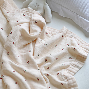 ins小樱桃婴儿竹棉纱布盖毯夏季新生宝宝儿童竹纤维凉感空调毯子