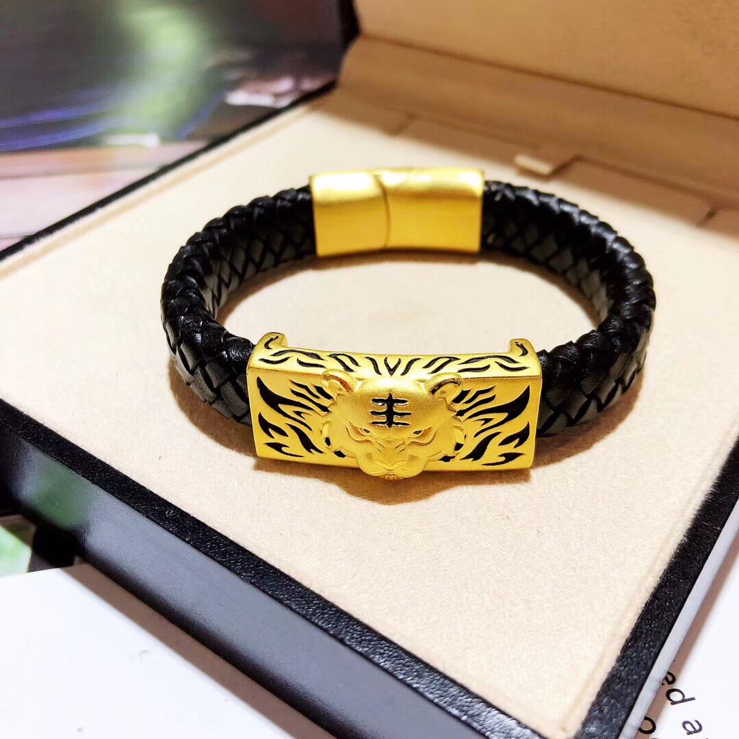 新品3d硬金男士霸气手链足金老虎手牌个魅力生肖虎手串顺丰包邮