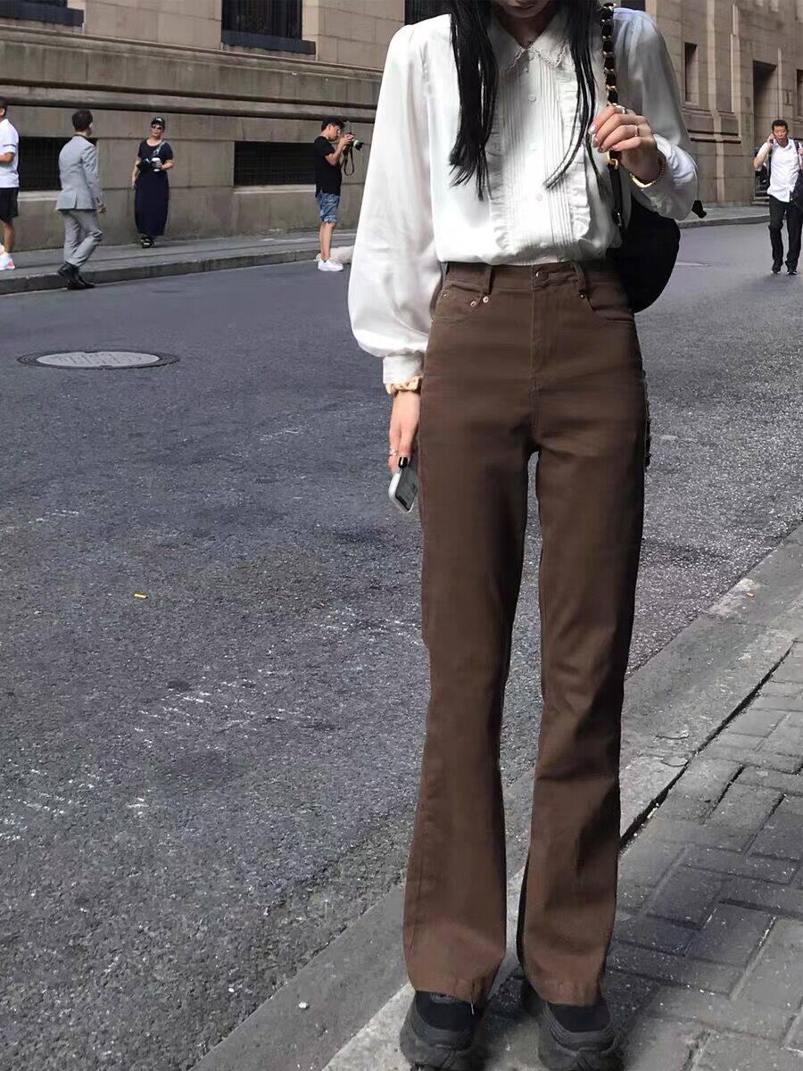 跨腿裤女_适合跨大腿粗的显高牛仔微喇叭裤女宽松显瘦裤子大码胖妹妹