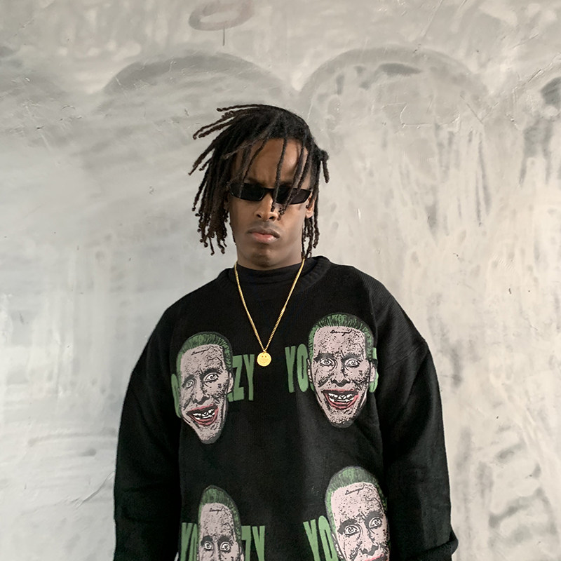 大金家同款毛衣_欧美街头嘻哈毛衣冬季宽松大码毛线衫小丑印花圆领