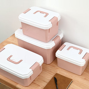 学生书本手提收纳箱塑料化妆储物盒小号水果零食带盖整理箱子有盖