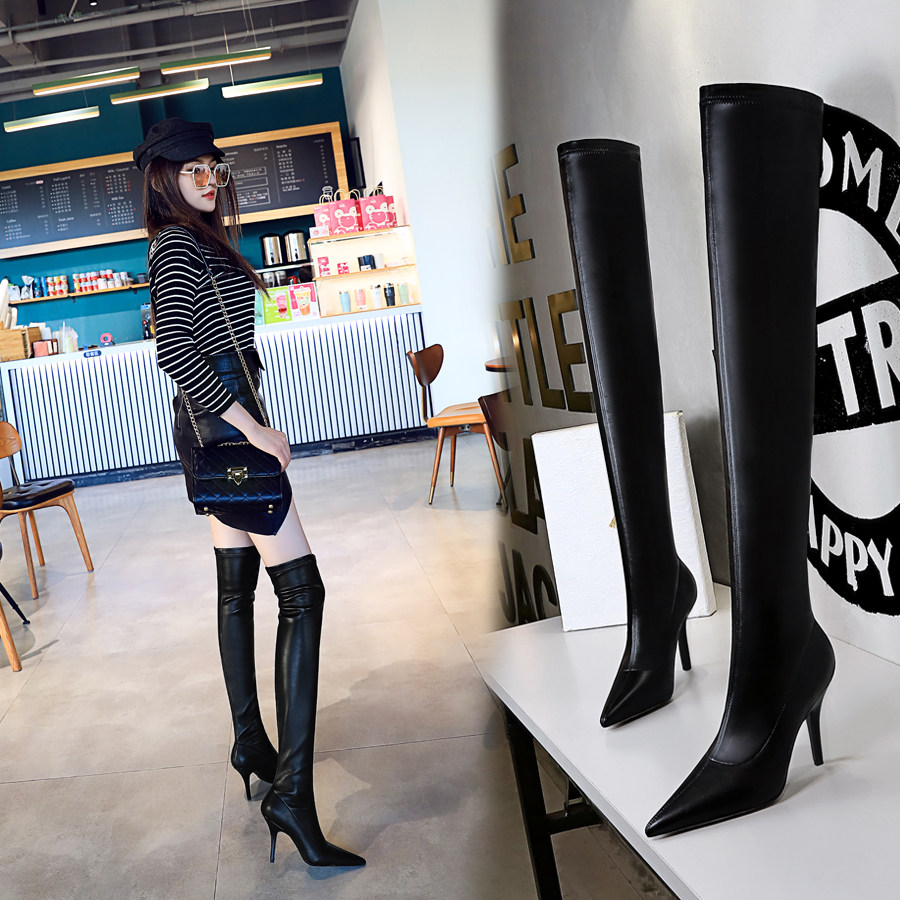 特价高跟高筒靴女冬细跟 性感_过膝长靴女2021秋冬新款性感高跟瘦瘦靴
