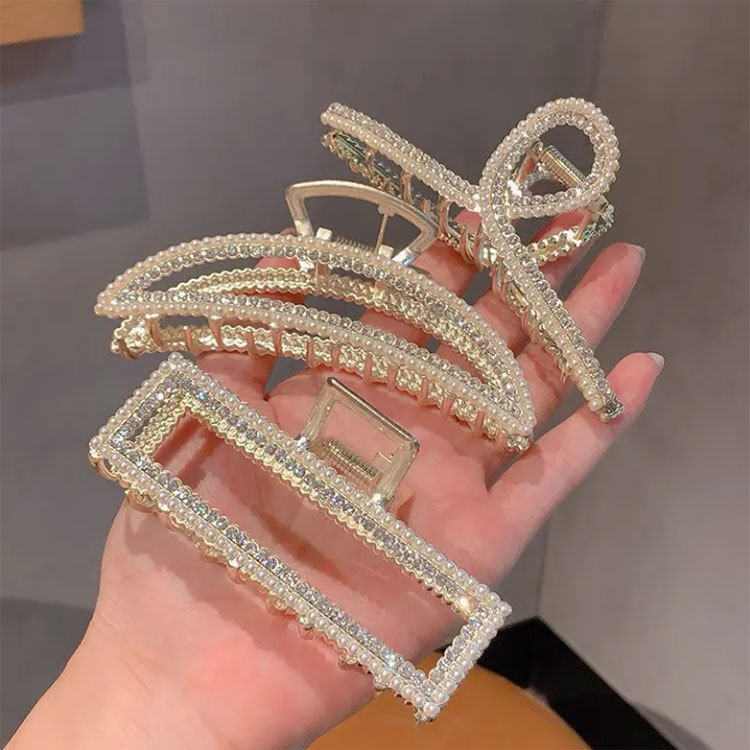 夹发夹大号发抓网红ins金属鲨鱼夹珍珠发夹后脑勺韩国夹子头饰—发饰