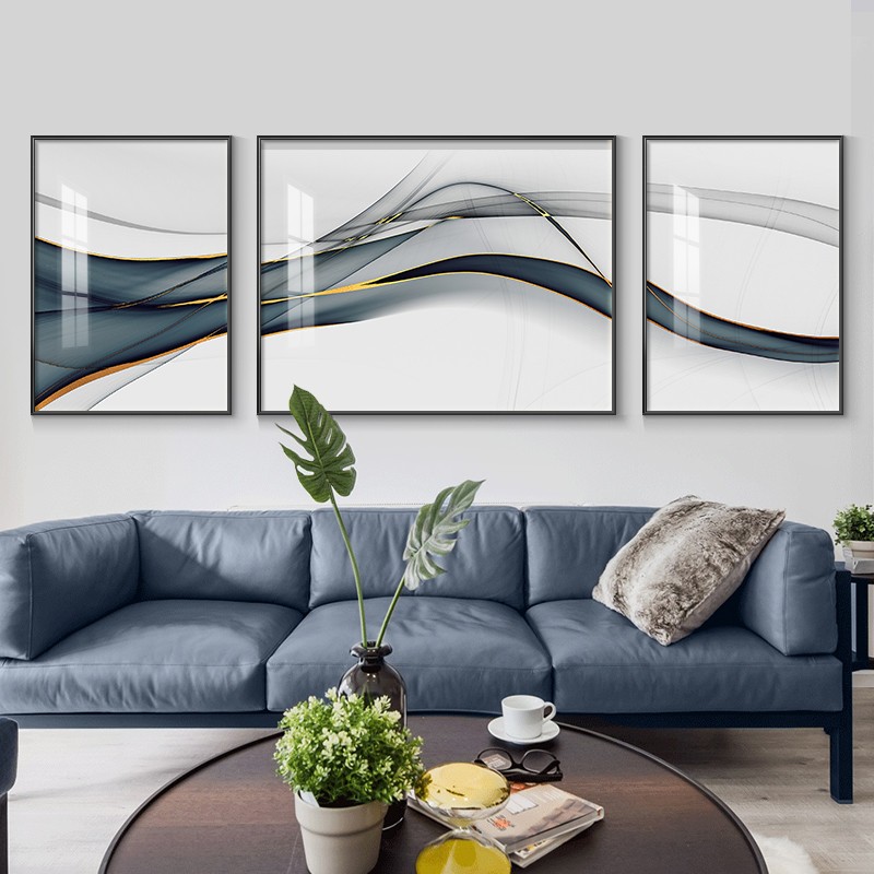 现代简约客厅装饰画沙发背景墙挂画立体晶瓷画轻奢抽象镶钻三联画