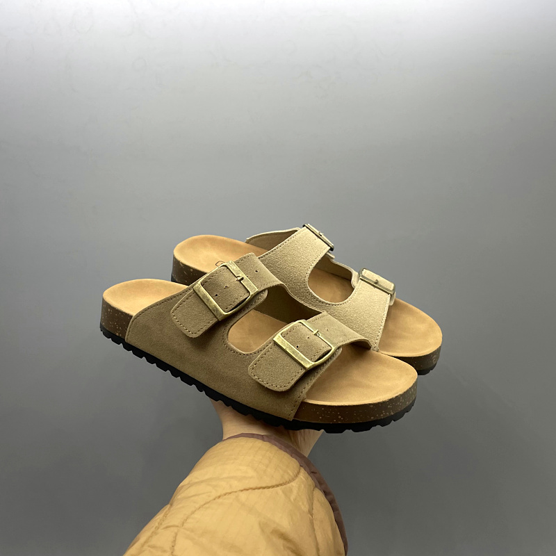 工厂处理2024夏季新款露趾平跟一字型外穿勃肯鞋沙滩女士拖鞋