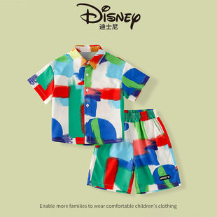 Disney迪士尼儿童夏季套装2024新款洋气宝宝短袖衬衫男女童两件套