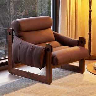 北美黑胡桃木沙发椅家用单人位沙发客厅休闲椅设计师复古沙发座椅