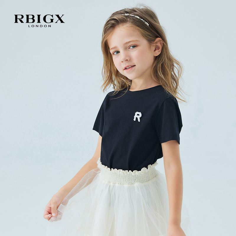 RBIGX瑞比克童装夏季新款百搭上衣潮流休闲字母印花女童短袖T恤