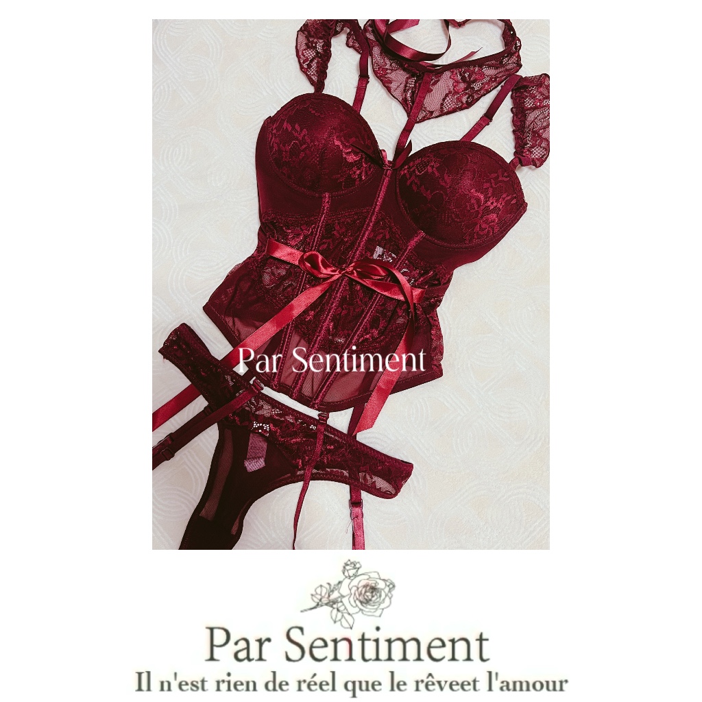 Par Sentiment【复古玫瑰】超美蕾丝鱼骨胸衣内衣可外穿套装