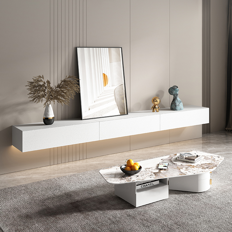 2021年新款悬浮电视柜茶几组合简约现代超薄壁挂式白色悬空吊墙柜
