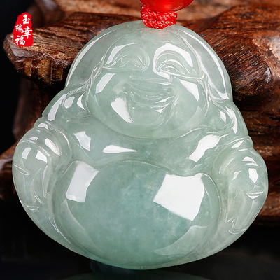 开光弥勒佛正品佛公玉石翡翠a货玉佛女款吊坠笑佛项链玉坠带证书