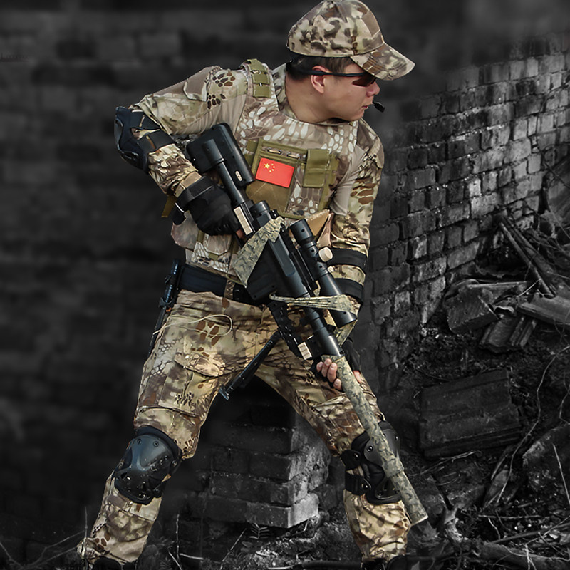 正品户外沙漠莽蛇纹迷彩服套装男特种兵衣服丛林战术蛙服作战服夏