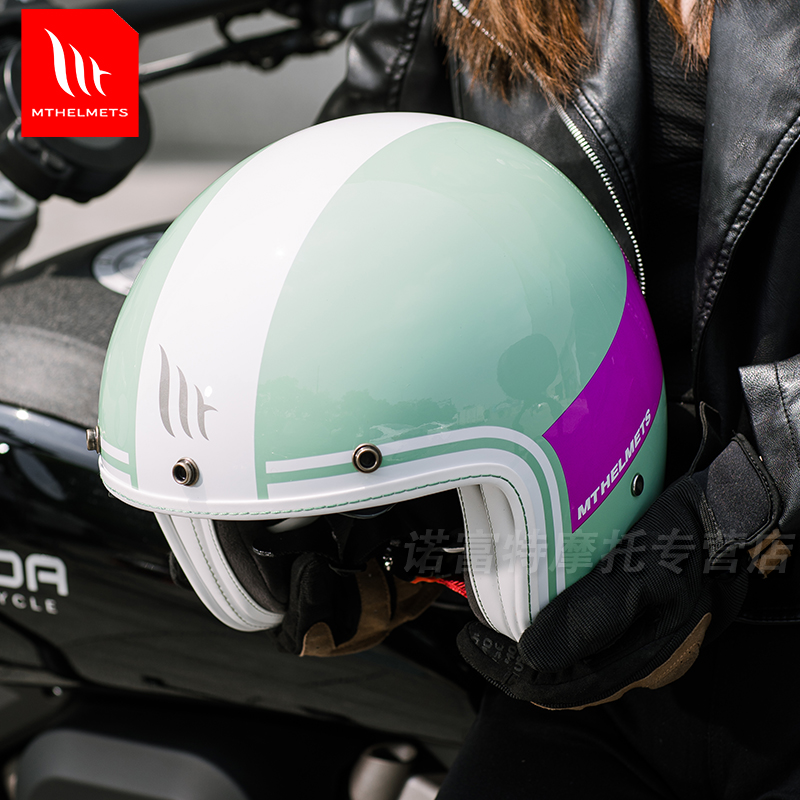 西班牙MT摩托车复古头盔电动车哈雷机车3/4半盔男女冬季安全帽
