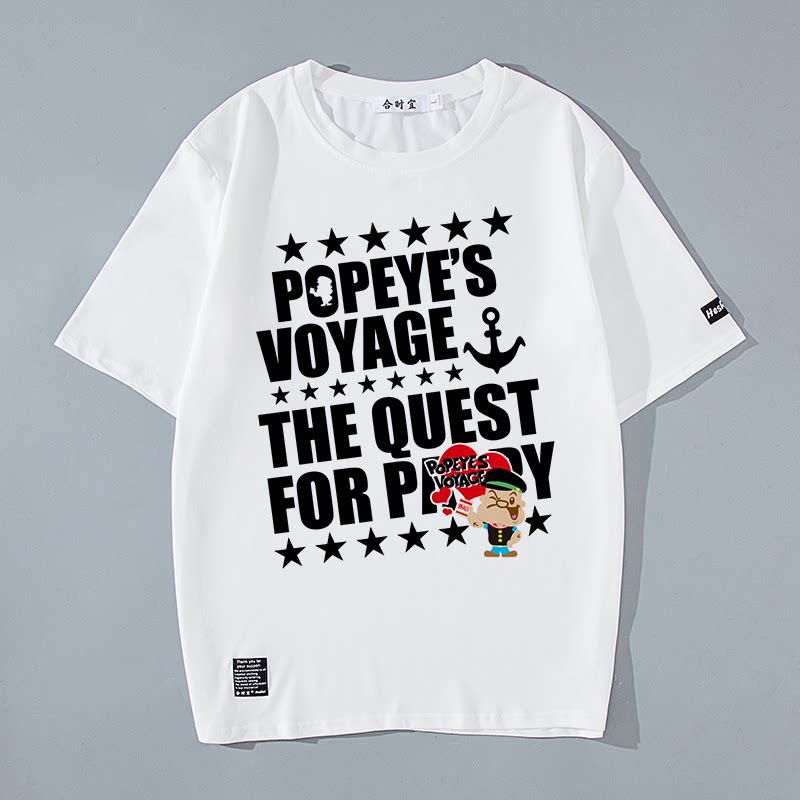 大力水手t恤夏popeye卜派联名衣服宽松流行潮牌短袖男女情侣大码