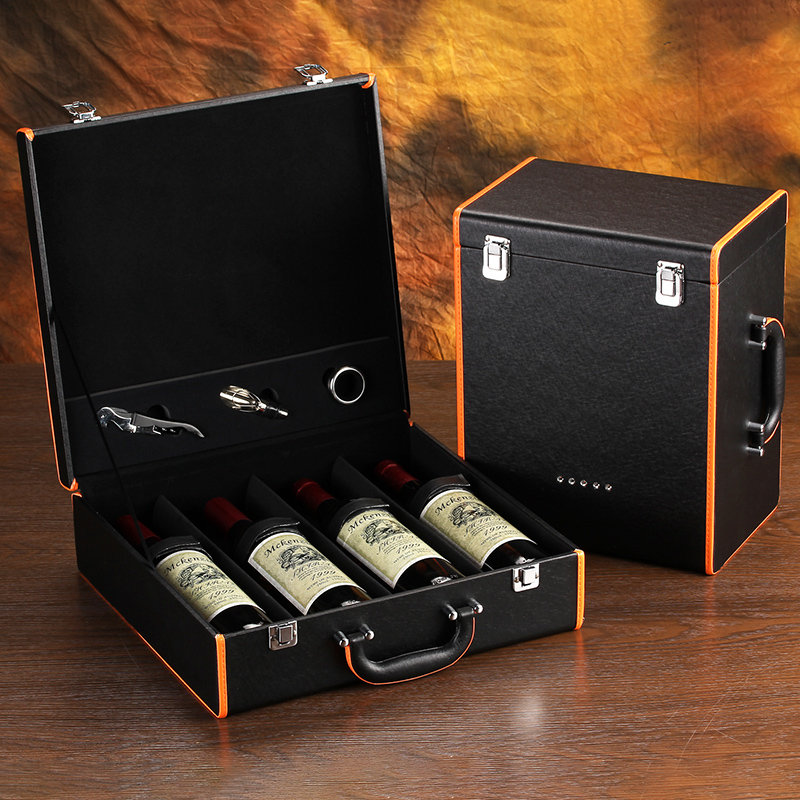 高档六支只装红酒礼盒四支包装盒酒箱 6瓶装皮制葡萄酒礼品盒厂家