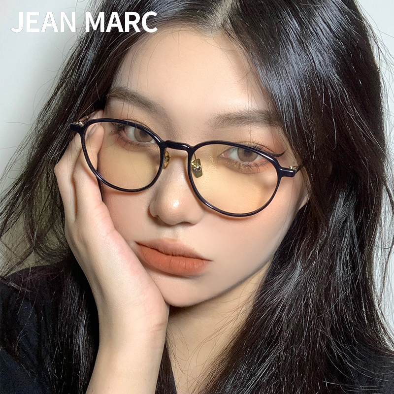 jeanmarc黑框眼镜女韩版潮黑色圆框素颜防蓝光防辐射近视可配度数