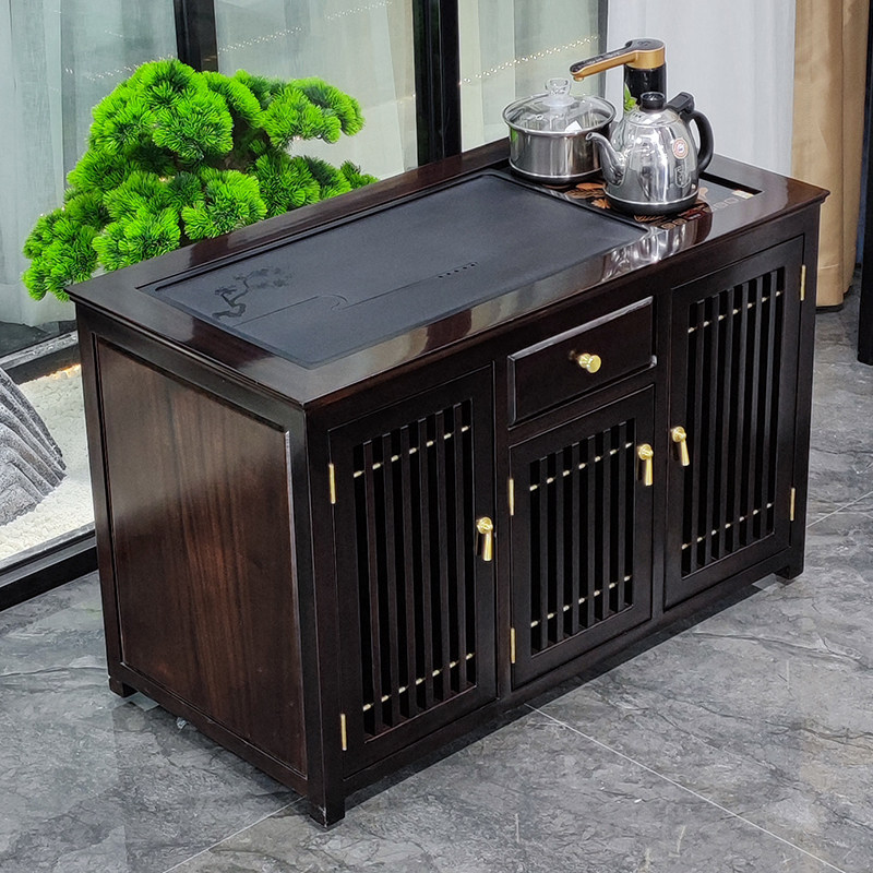 阳台小茶台家用1米全实木可移动小茶桌泡茶收纳一体式茶座新中式