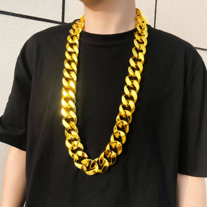 网红抖音大金链子嘻哈仿真塑料大道具假黄金项链男粗防金假金夸张