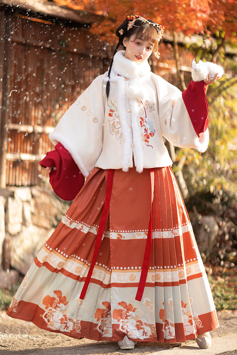 原创汉服女冬季明制比甲方领马面裙新年装中国风加厚女生大码胖mm