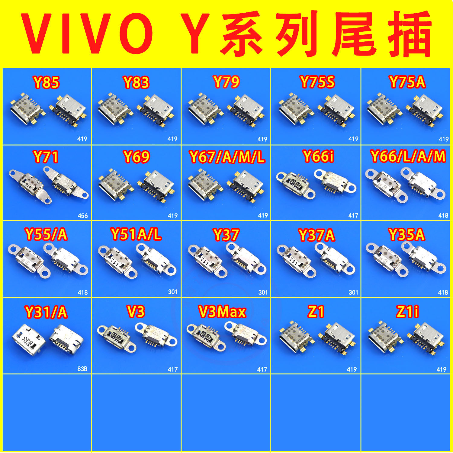 适vivo步步高手机尾插y85 y83 y79y71 y67 y66i v3 z1充电接口usb