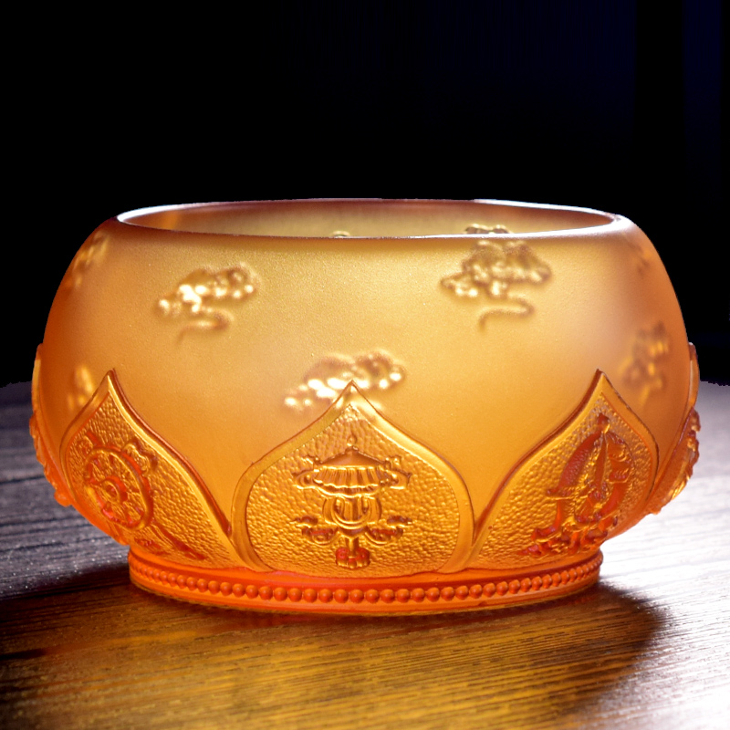 古法琉璃八吉祥插香炉家用供奉佛前台湾工艺佛堂香炉碗香薰炉包邮