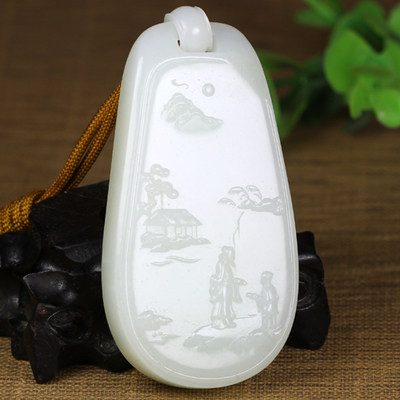 国家级玉雕大师张保国 白玉松下教子挂件 84.64克 双面工