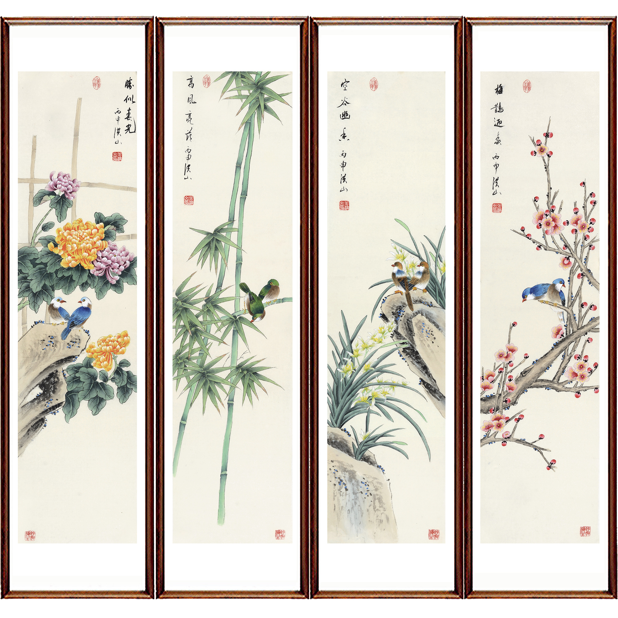 张洪山《梅兰竹菊四屏》省美协会员